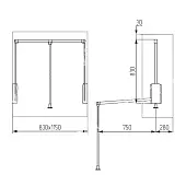 Пантографы пантограф для шкафа (лифт мебельный) 830-1150 мм, алюминий