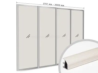 Комплекты ламинированного профиля компл. профиля-купе с-образный рамир на 4 двери (ширина шкафа 2751-3600 мм), лиственница белая