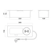 Розетки блок розеток выдвижной горизонт. complex, euro, usb a+c, беспр. зарядка, 250в, 2700w, серебристый, 1,8м