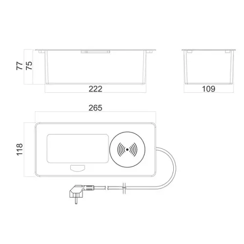 Розетки блок розеток выдвижной горизонт. complex, euro, usb a+c, беспр. зарядка, 250в, 2700w, серебристый, 1,8м