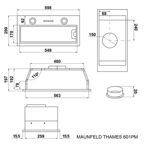 Вытяжки кухонные Maunfeld вытяжка maunfeld thames 601pm черный, 850 м3/ч