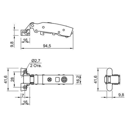 Петли мебельные Hettich (Германия) петля мебельная hettich sensys, накладная 95° для алюминиевых рам, черный обсидиан