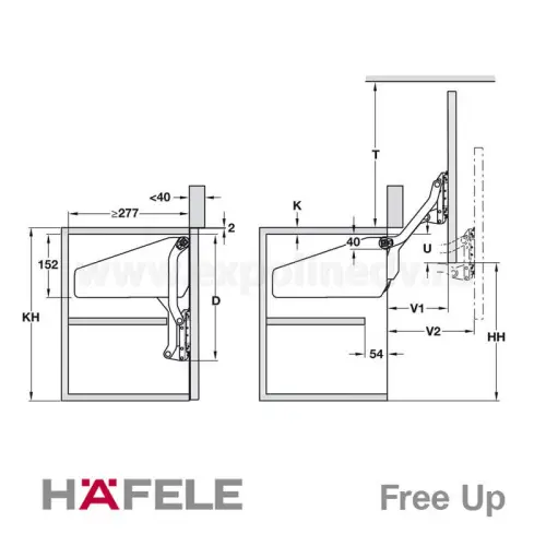 Подъемники вертикальные подъемник hafele free up серия p1us (345-420мм), 2.4-4.8кг